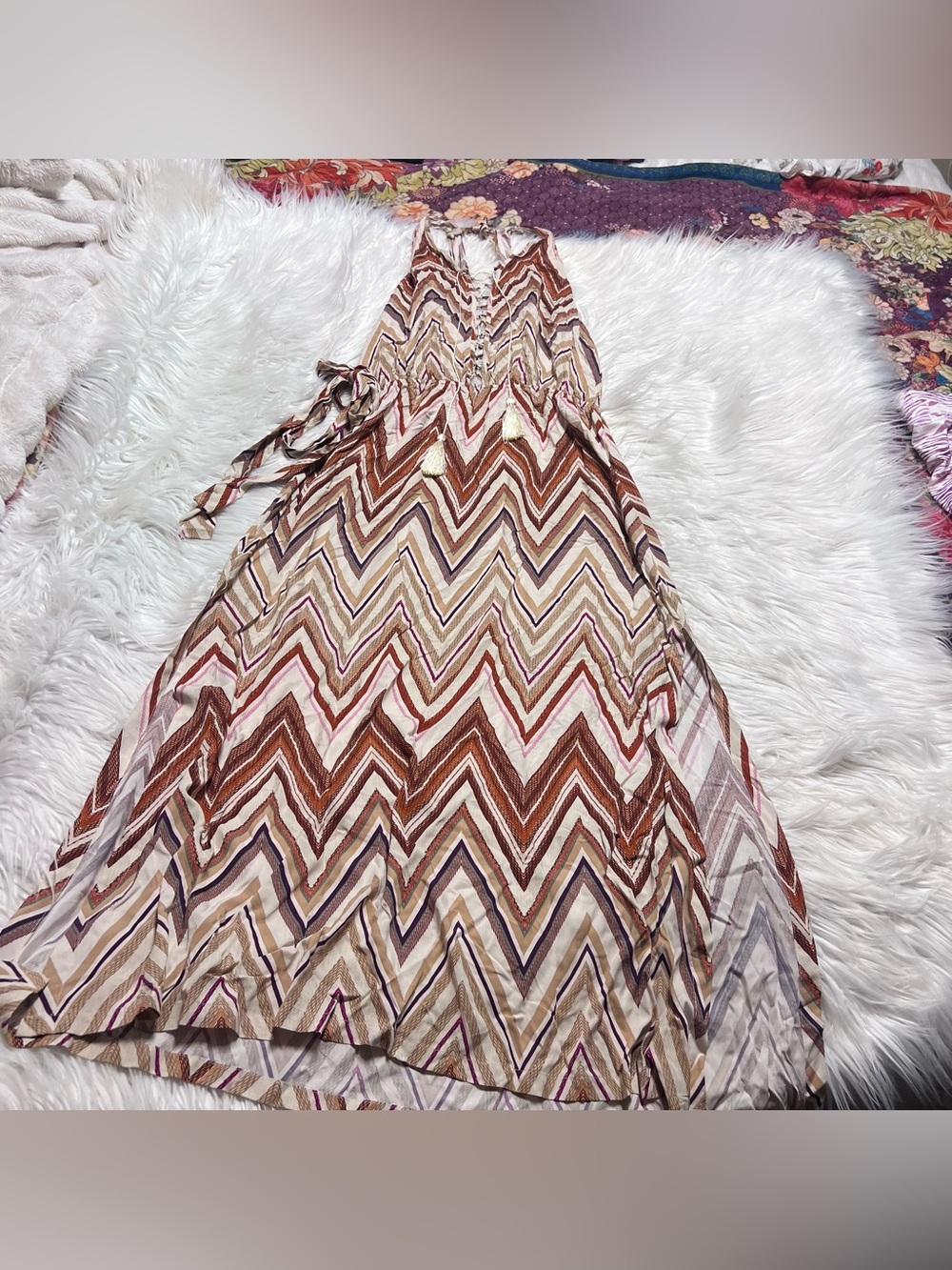 Melissa Odabash Brown and Cream Chevron Maxi Dress